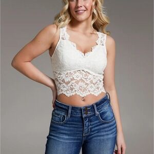 BKE Essentials Floral Whote Lace Full Coverage Bralette Women's Size L